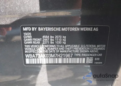 2021 BMW 228Xi from USA, damaged, VIN WBA73AK03M7H21967